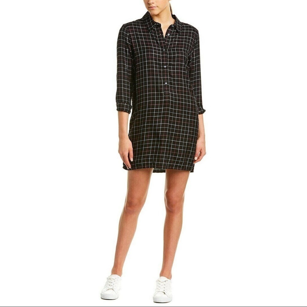 MICHAEL STARS Black Rayon Soft Woven Plaid Henley Shirt Dress EUC Size XS DPL15